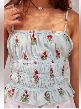 Free People We The Free Blue Dolce Vita Tank Floral Print Design L